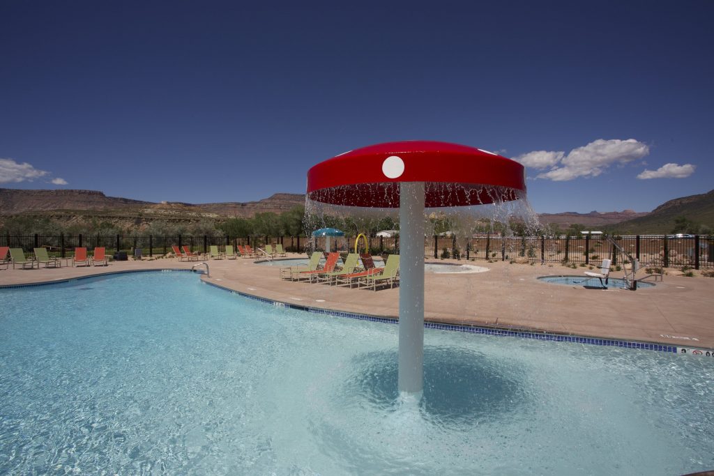 One of the many water features in this beautiful custom commercial swimming pool located near Cedar City, Ut
