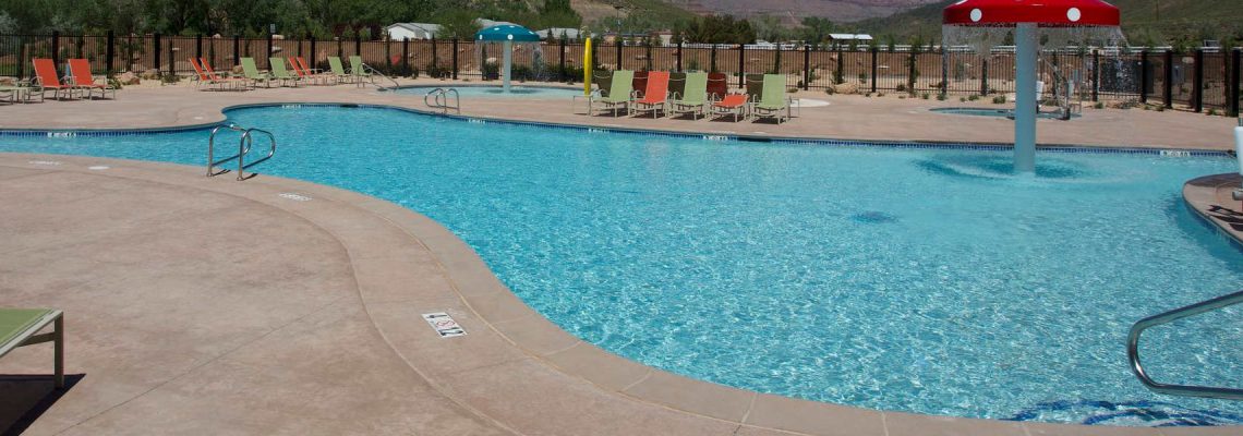 Fairfield Inn and Suites by Marriott custom commercial swimming pool built near Zion National Park in Springdale Utah.